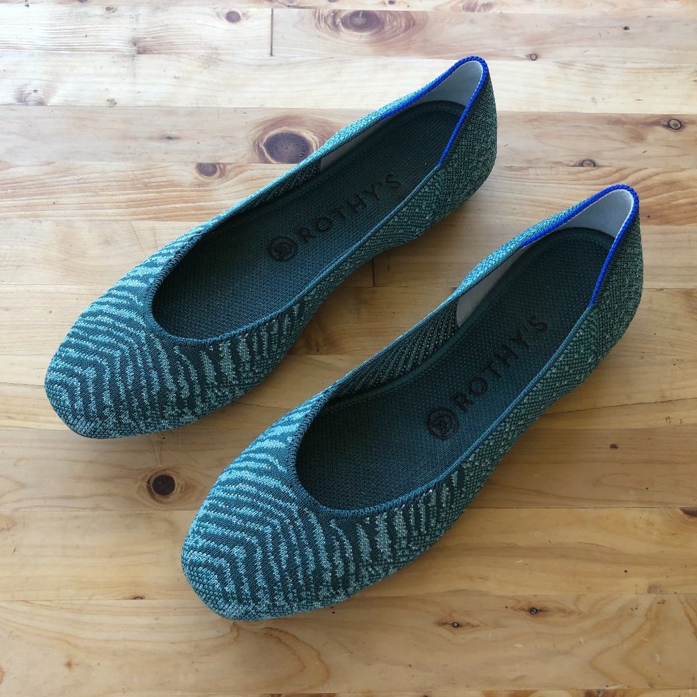 Rothy’s Mirage Metallic teal square toe